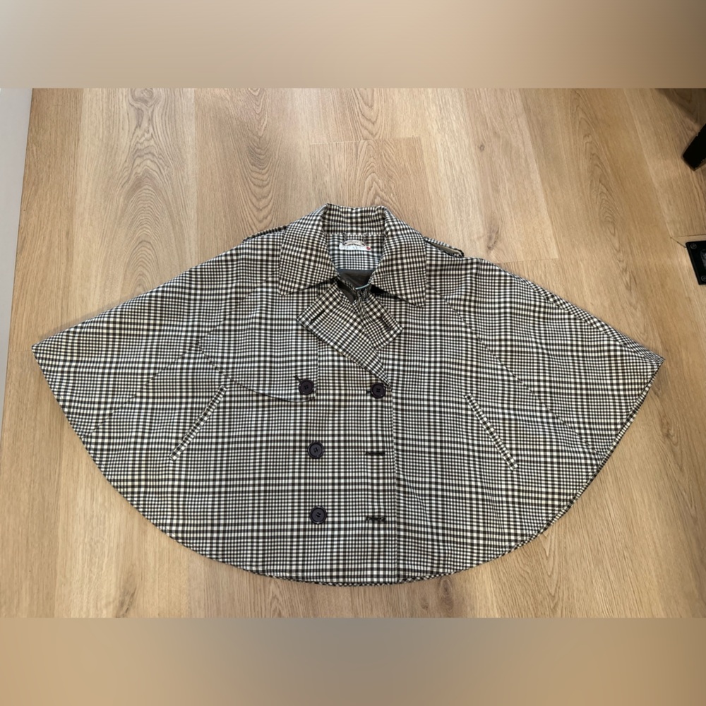 Brown and White Plaid Cape Coat